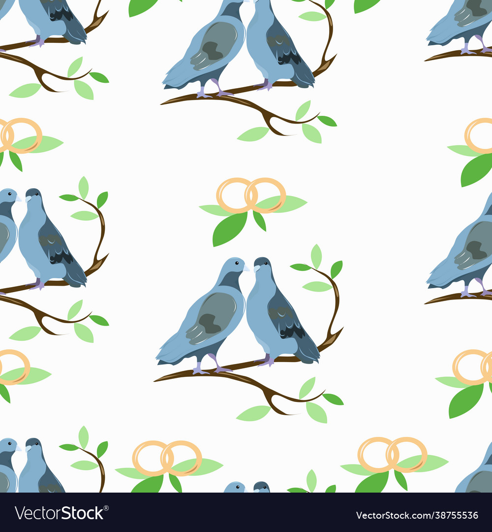 Seamless pattern with doves and rings vector image Seamless pattern with doves and rings