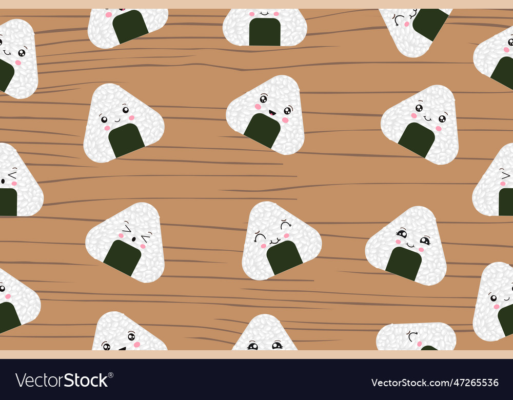 Seamless pattern with onigiri in kawaii style vector image Seamless pattern with onigiri in kawaii style