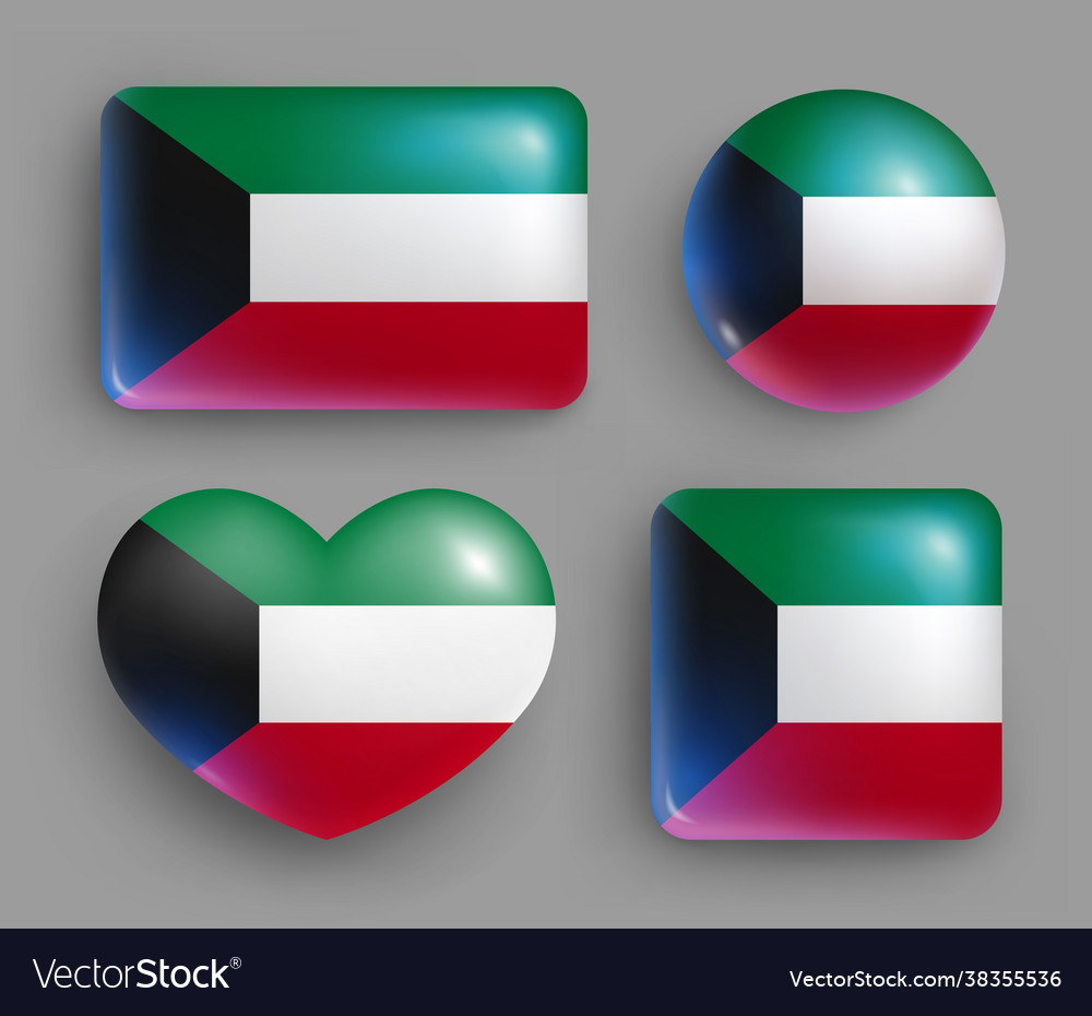 Set glossy buttons with kuwait country flag