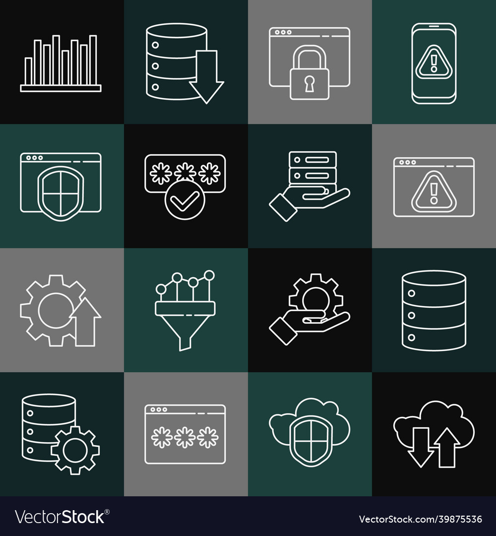 Set line cloud download and upload server data vector image Set line cloud download and upload server data