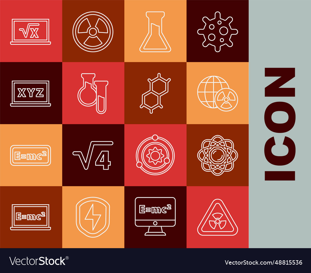 Set line triangle with radiation atom planet vector image Set line triangle with radiation atom planet