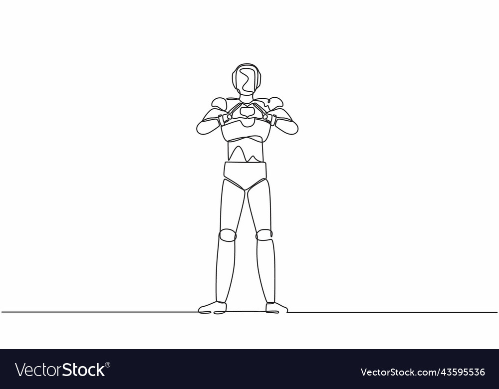 Single one line drawing robot making or gesturing vector image Single one line drawing robot making or gesturing