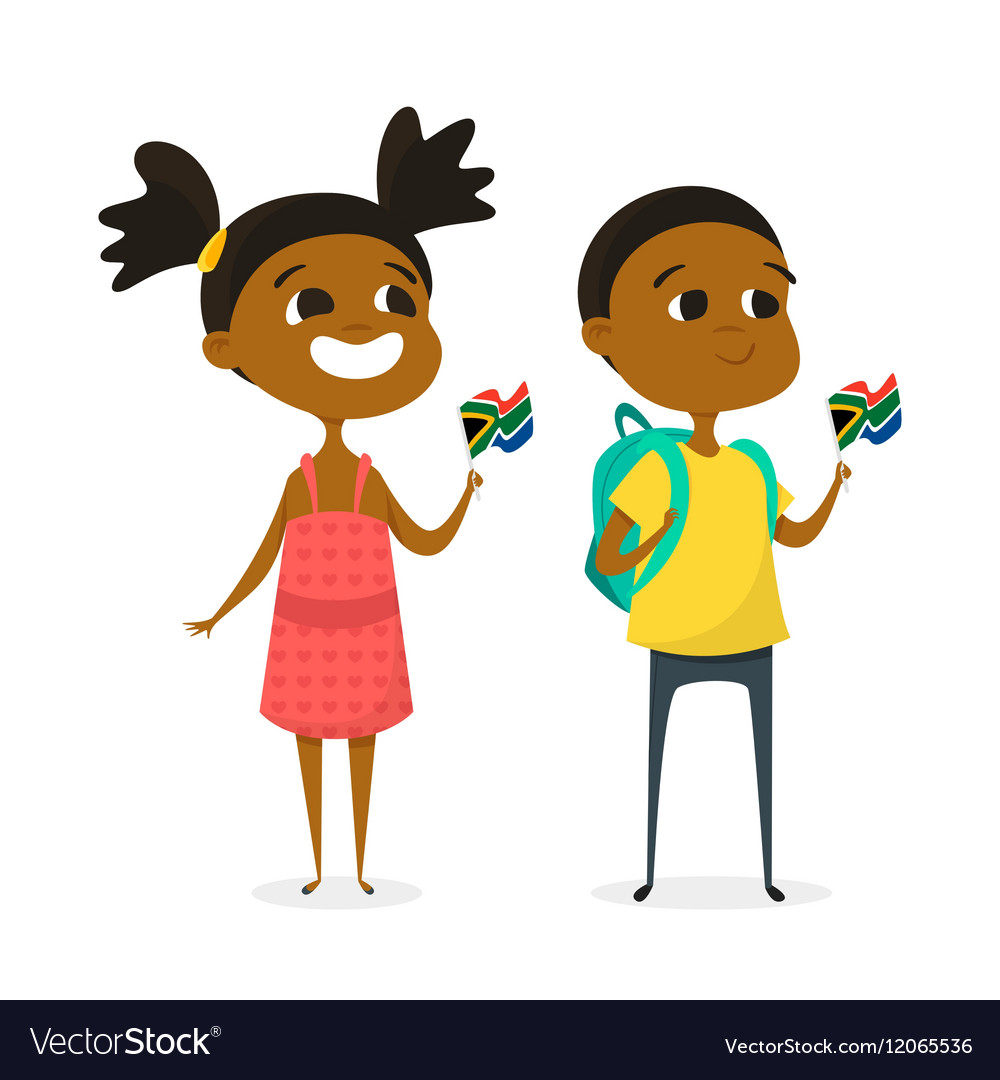 two-cartoon-kids-with-the-flags-of-south-africa-vector-image