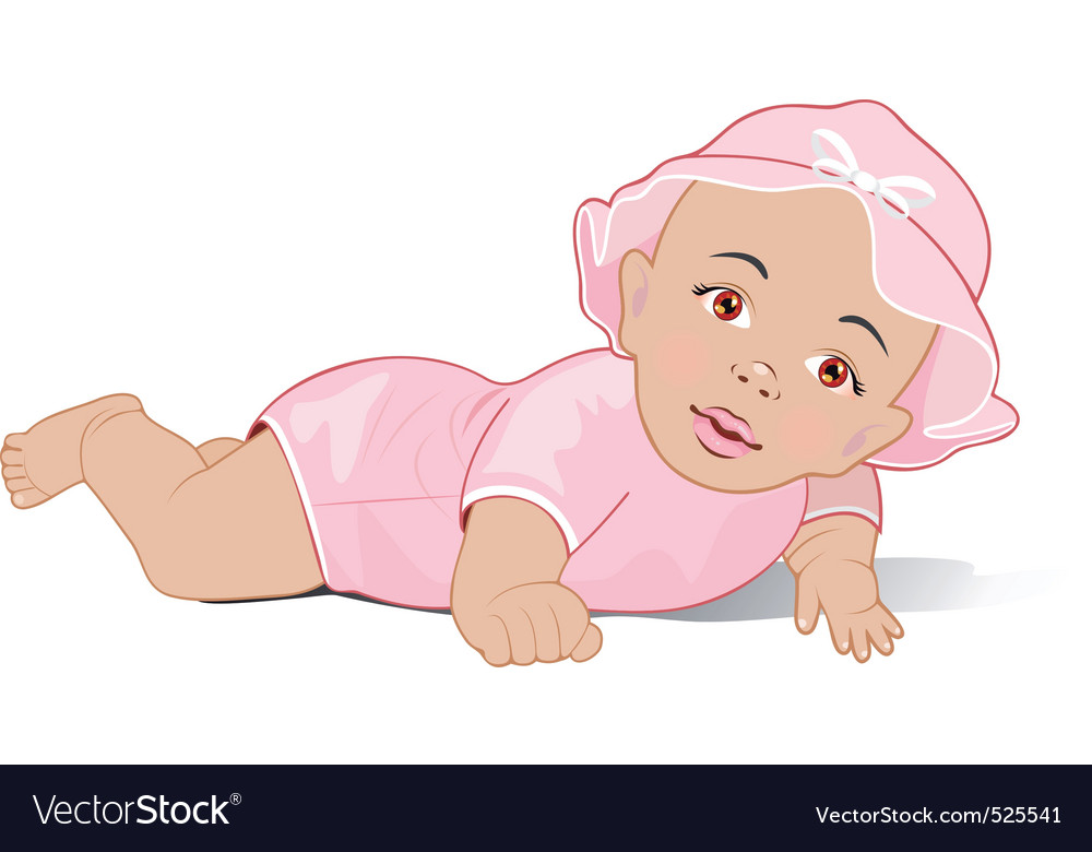 A baby girl lying on her stomach Royalty Free Vector Image