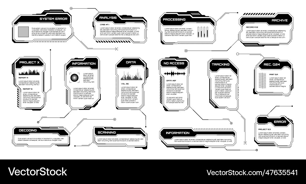 Black futuristic hud ui elements sci-fi user Vector Image