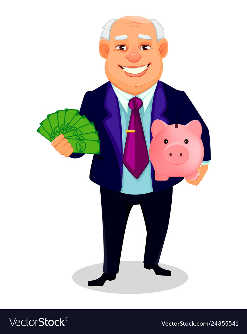 Cheerful fat business man cartoon character Vector Image