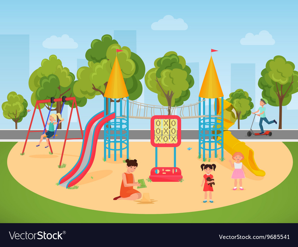 Kids children playing in the playground Royalty Free Vector