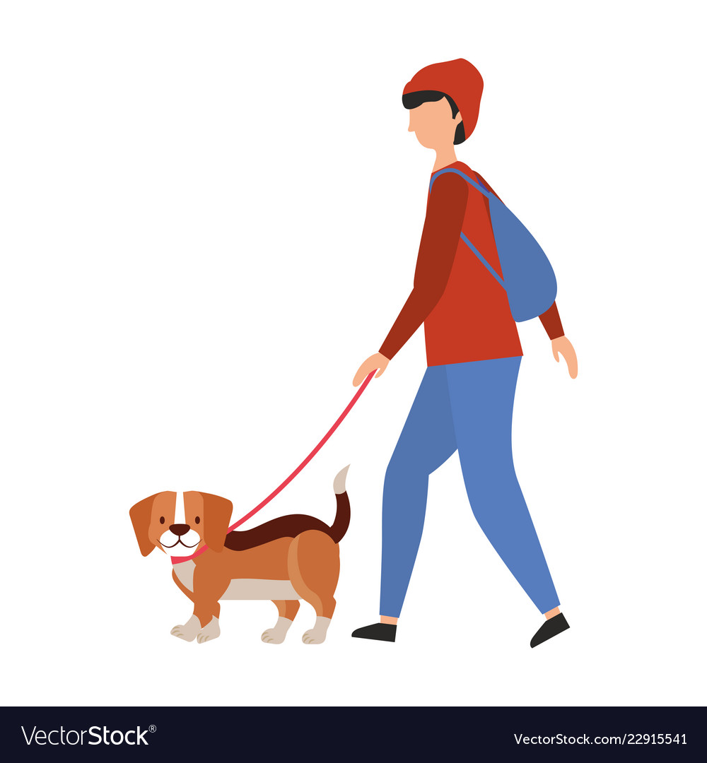 Man with little beagle dog Royalty Free Vector Image