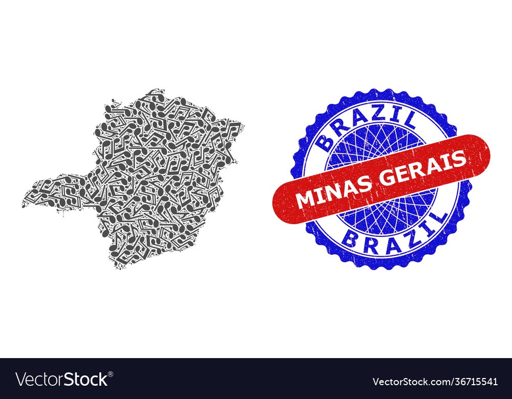 Music notation pattern for minas gerais state map vector image Music notation pattern for minas gerais state map