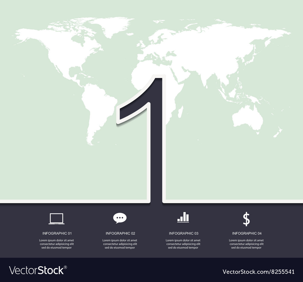 Number 1 design infographic with world map Vector Image