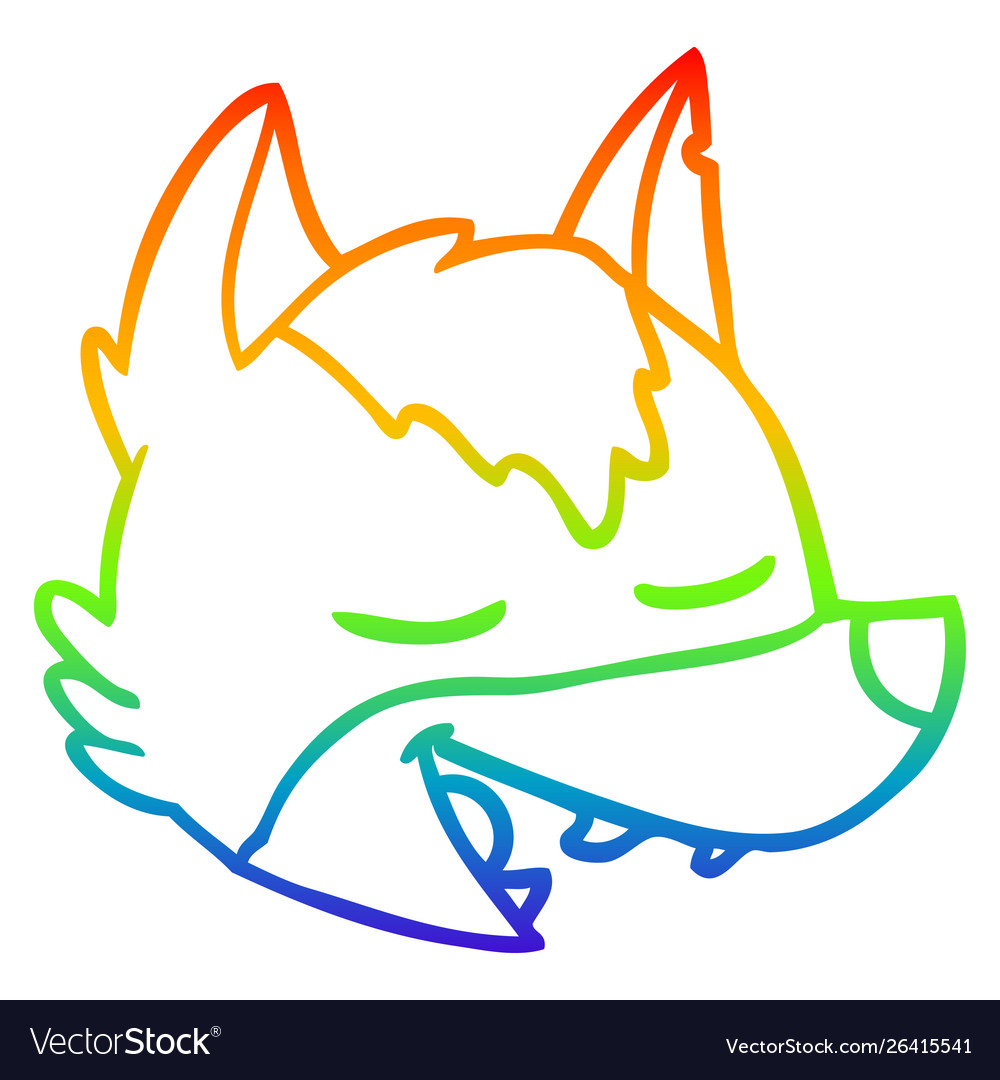 Rainbow gradient line drawing cartoon wolf face Vector Image