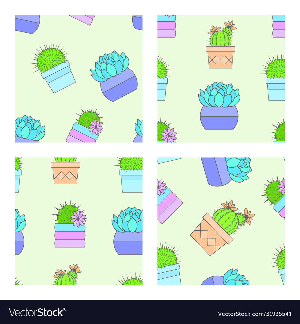 Set four seamless patterns with cacti vector image Set four seamless patterns with cacti