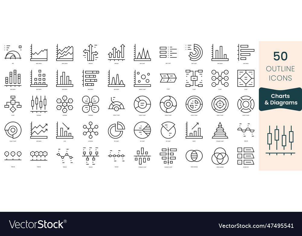 Set of charts and diagrams icons thin linear