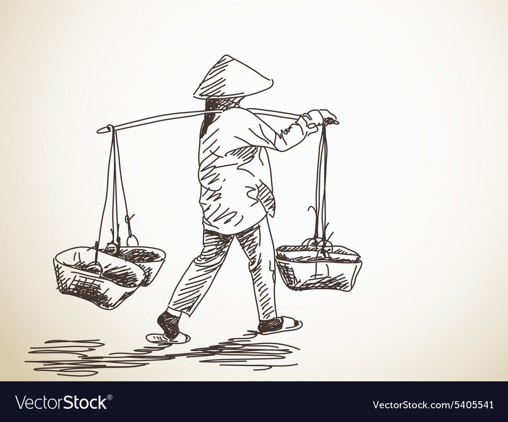 Woman carrying a yoke Royalty Free Vector Image