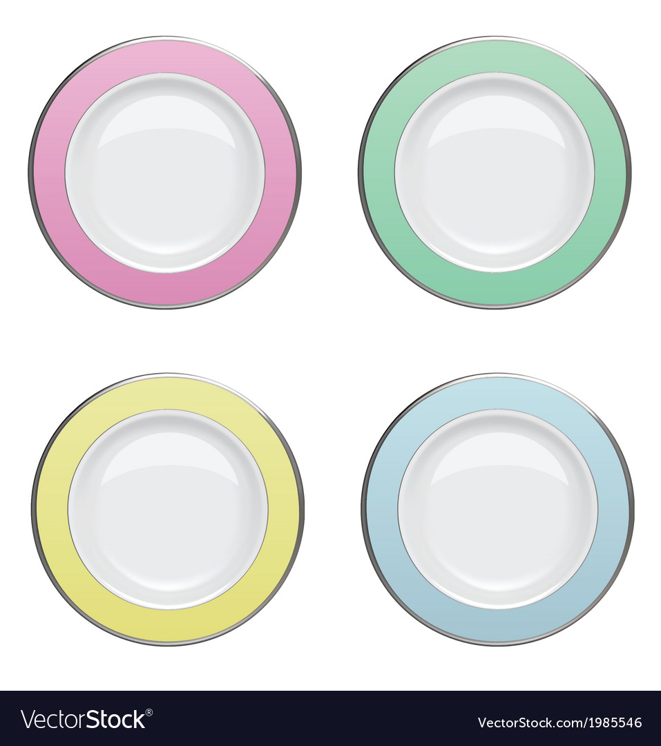 Colorful plate with gold rims on white background Vector Image