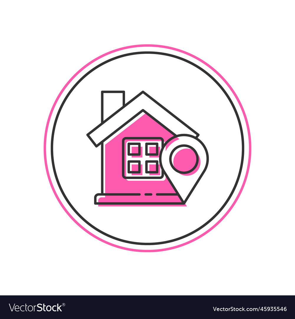 Filled outline map pointer with house icon vector image Filled outline map pointer with house icon