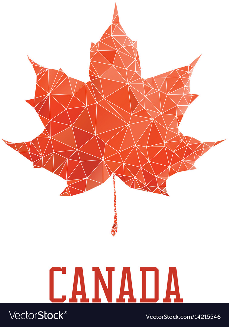 Low poly red maple leaf isolated