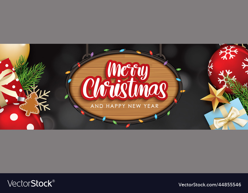 Merry christmas with glass ball and giftbox Vector Image