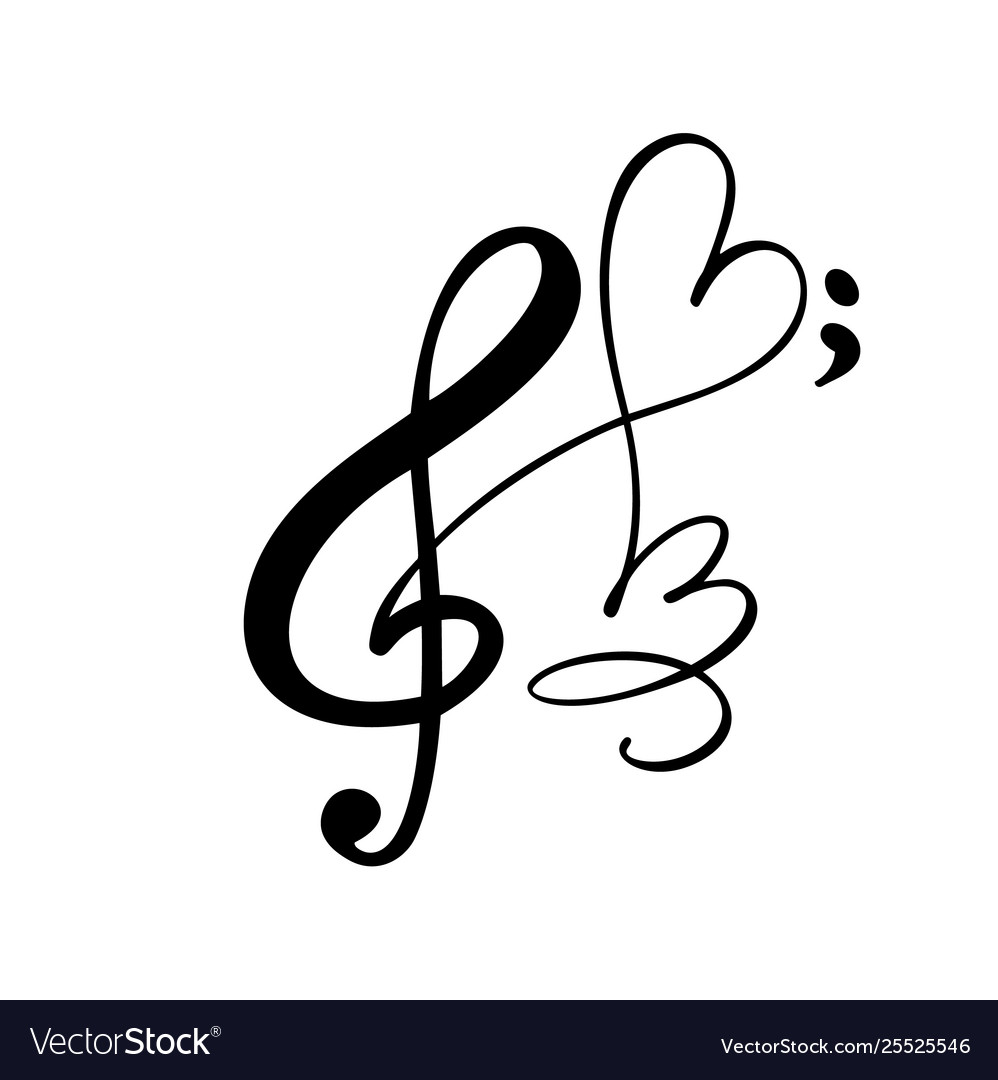Music key and heart abstract hand drawn
