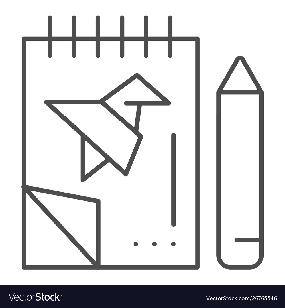 Notebook with project and pencil thin line icon