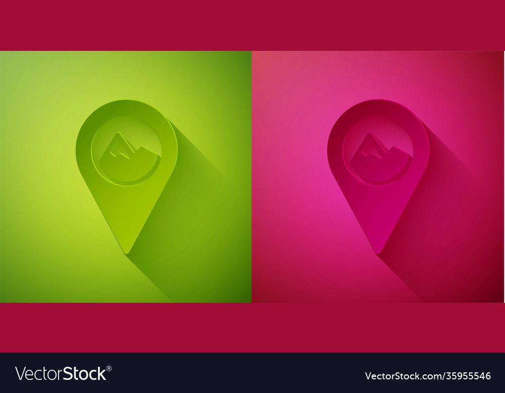 Paper cut map pointer with mountain icon isolated vector image Paper cut map pointer with mountain icon isolated
