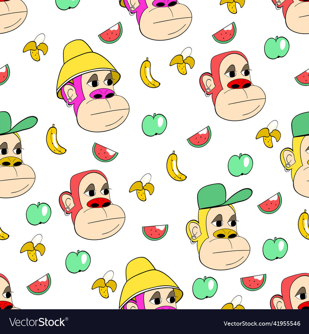 Seamless pattern monkeys and fruits vector image Seamless pattern monkeys and fruits