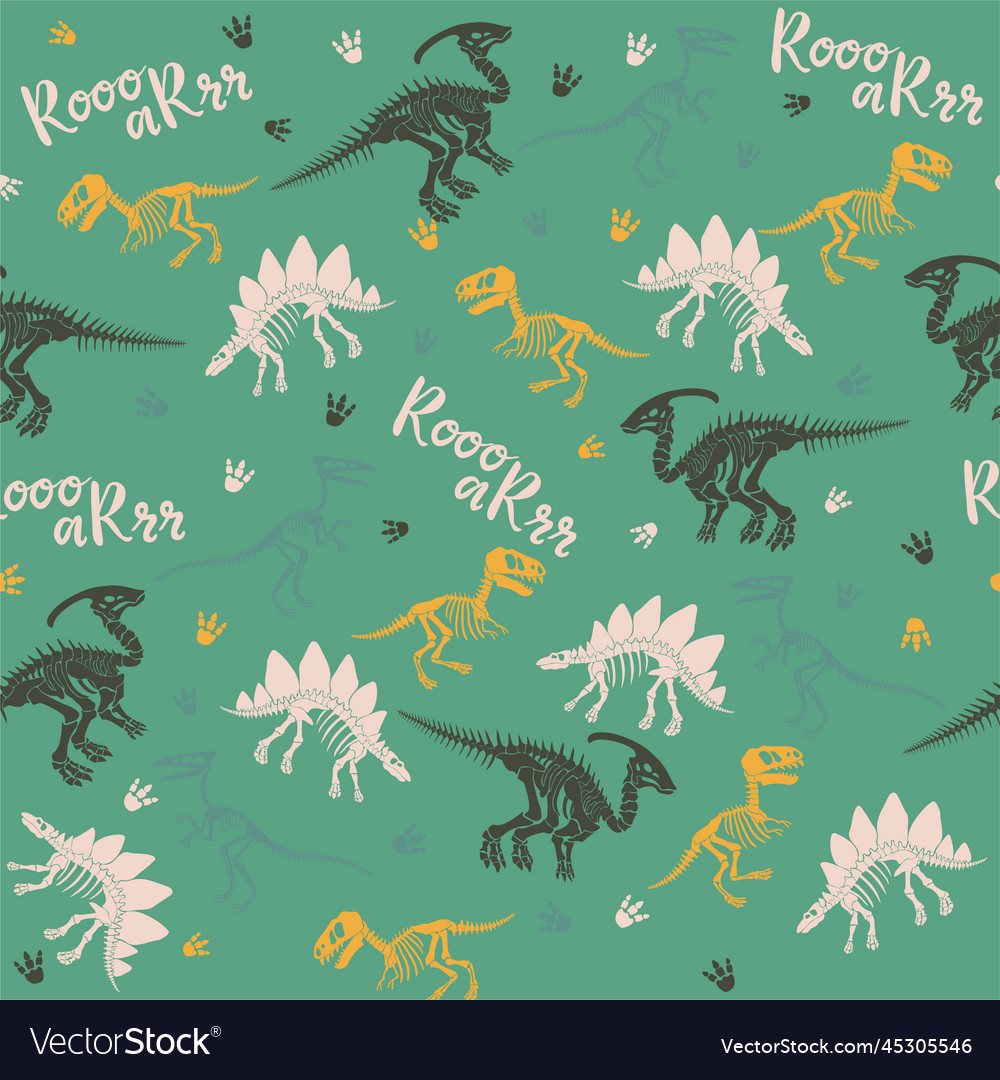 Seamless pattern with dinosaur skeleton