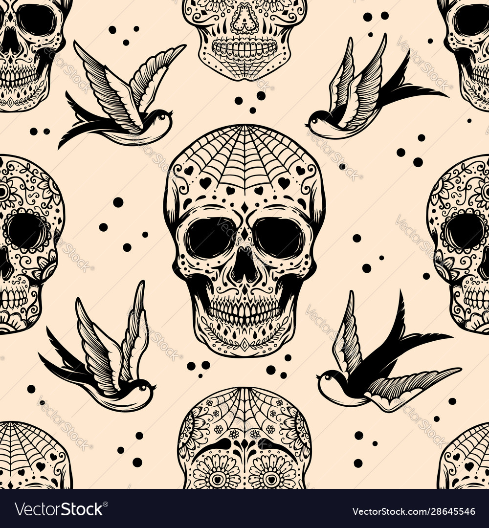 Seamless pattern with mexican sugar skulls vector image Seamless pattern with mexican sugar skulls