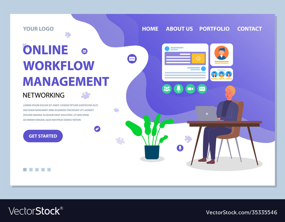 Website-Management-Template der Mann auf Tisch