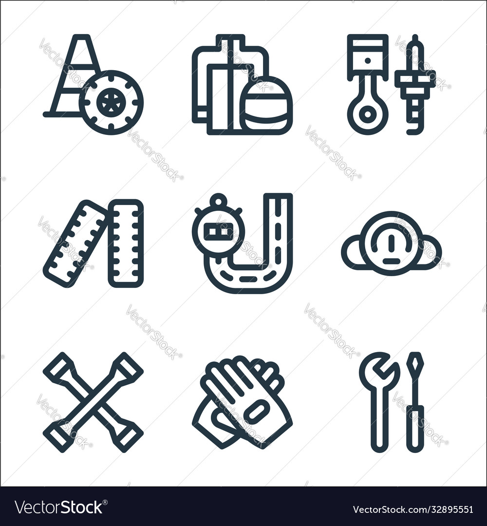 Auto racing line icons linear set quality vector image Auto racing line icons linear set quality