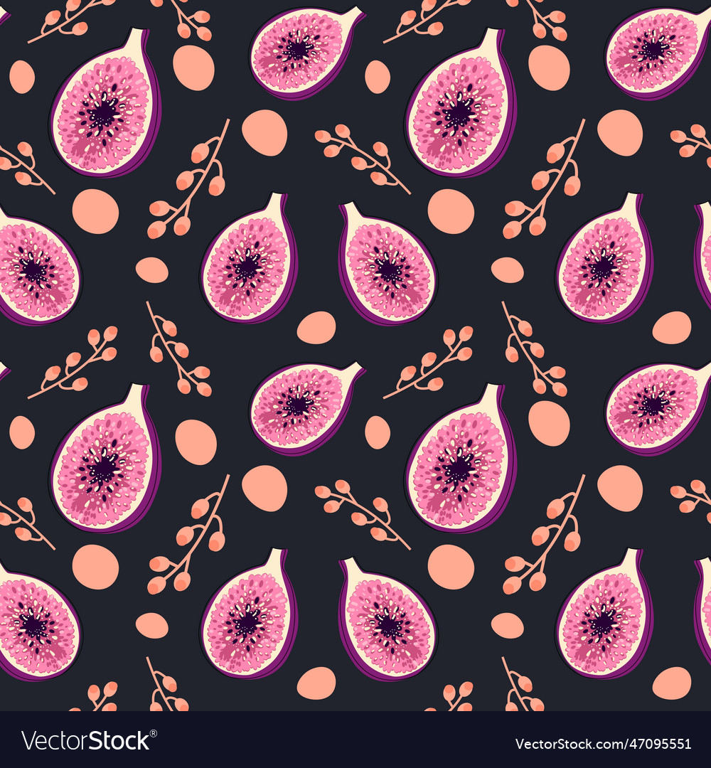 Beautiful seamless pattern with figs on a dark