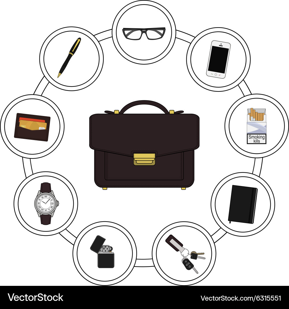 Business handbag contents Royalty Free Vector Image