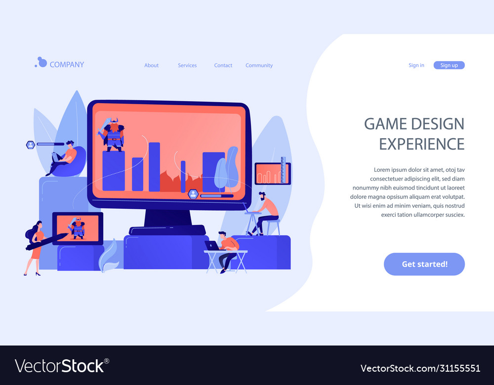 Computer games development concept landing page vector image Computer games development concept landing page