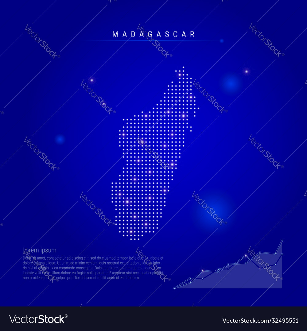 Madagascar illuminated map with glowing dots dark Vector Image