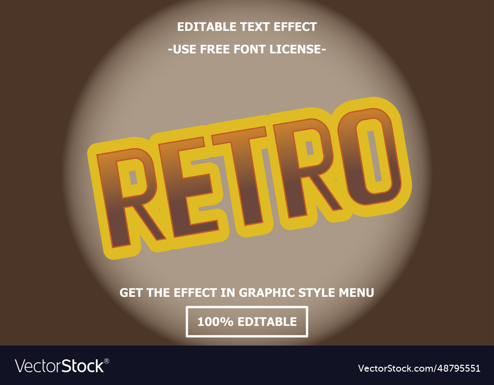 Retro 3d editable text effect template style vector image Retro 3d editable text effect template style