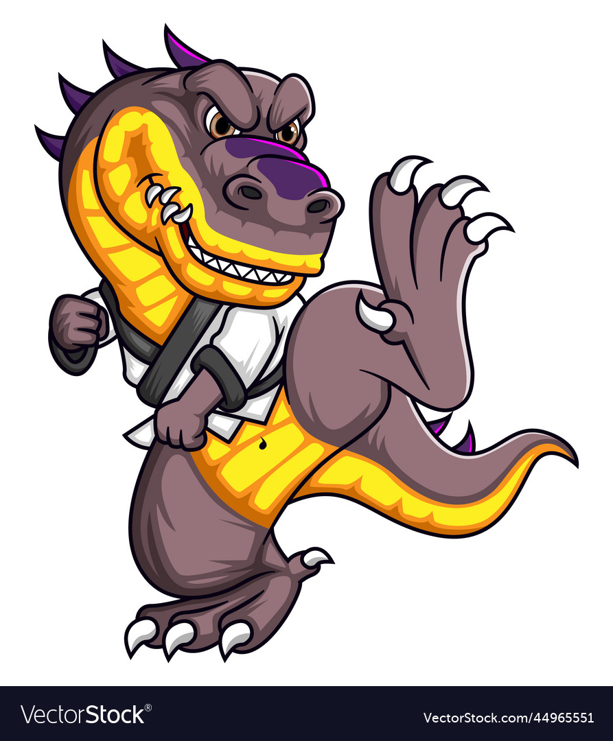 Scary dinosaur character with karate pose Vector Image