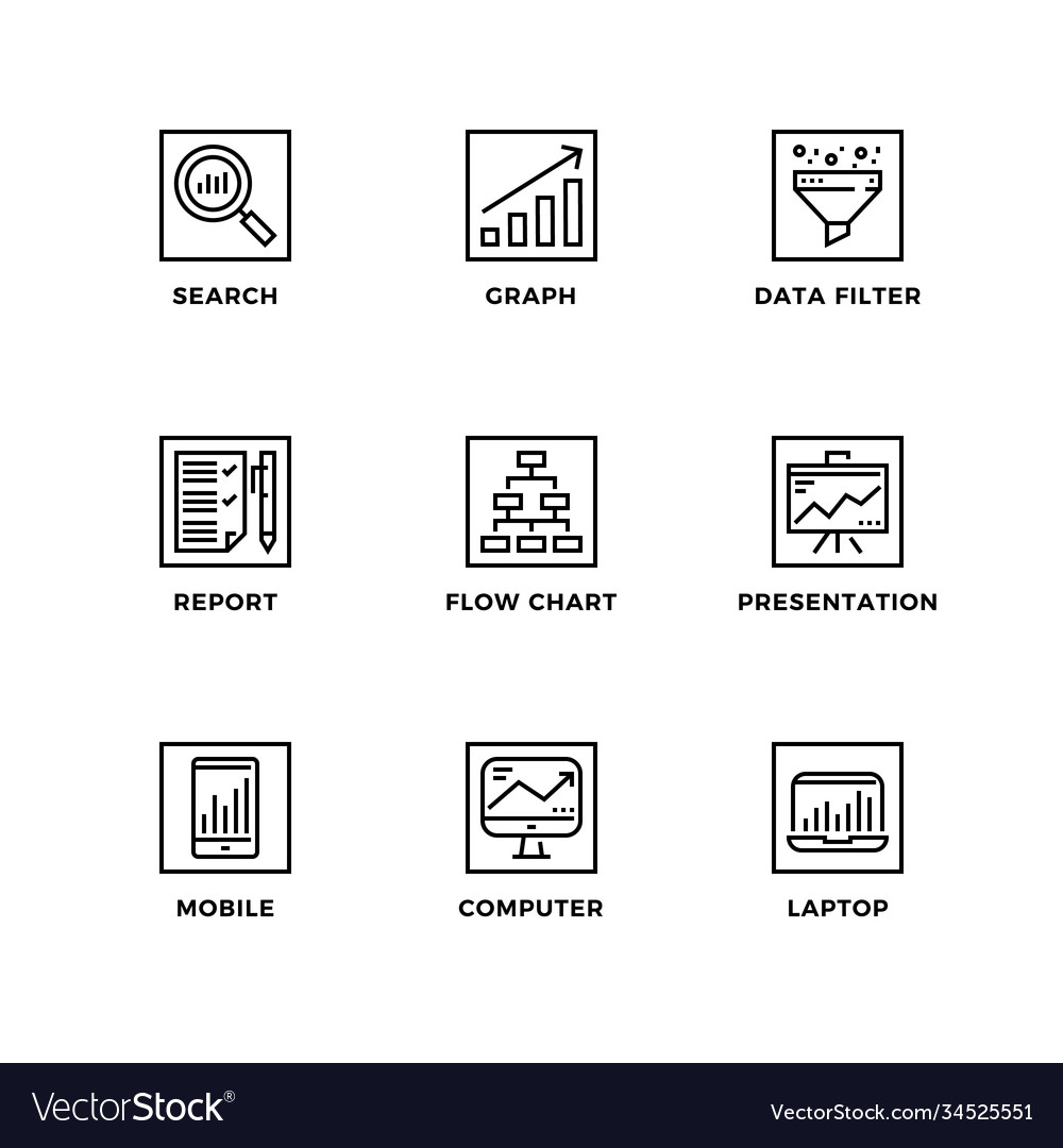 Set icons for data analysis vector image Set icons for data analysis