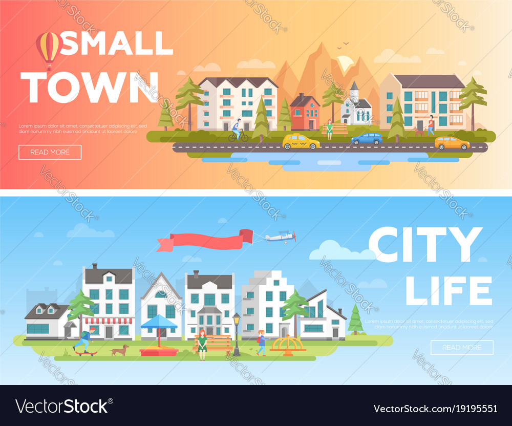 Town and city - set of modern flat Royalty Free Vector Image