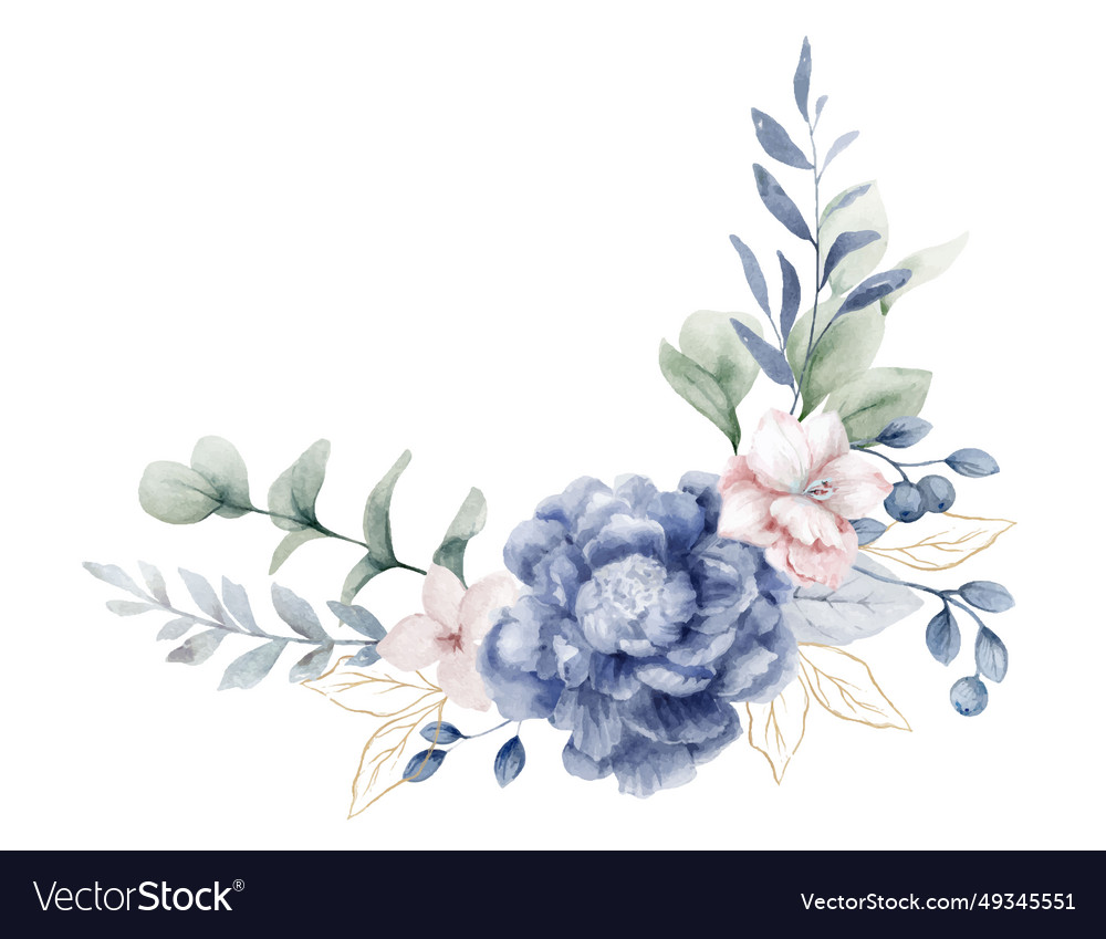 Watercolor Floral Bouquet Dusty Blue Soft Vector Image