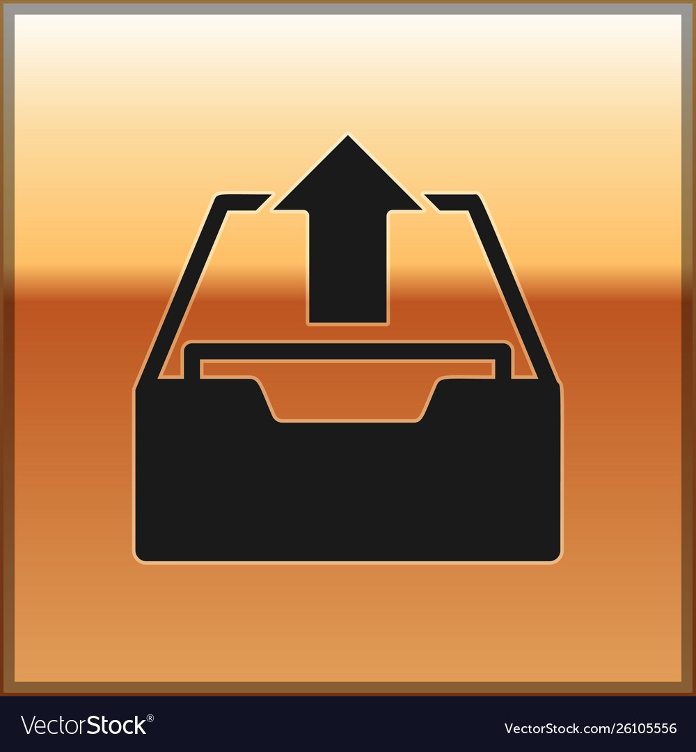 Black upload inbox icon isolated on gold vector image Black upload inbox icon isolated on gold