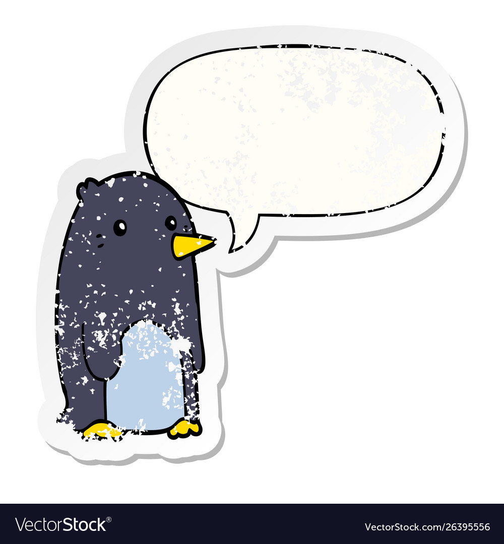 Cartoon penguin and speech bubble distressed