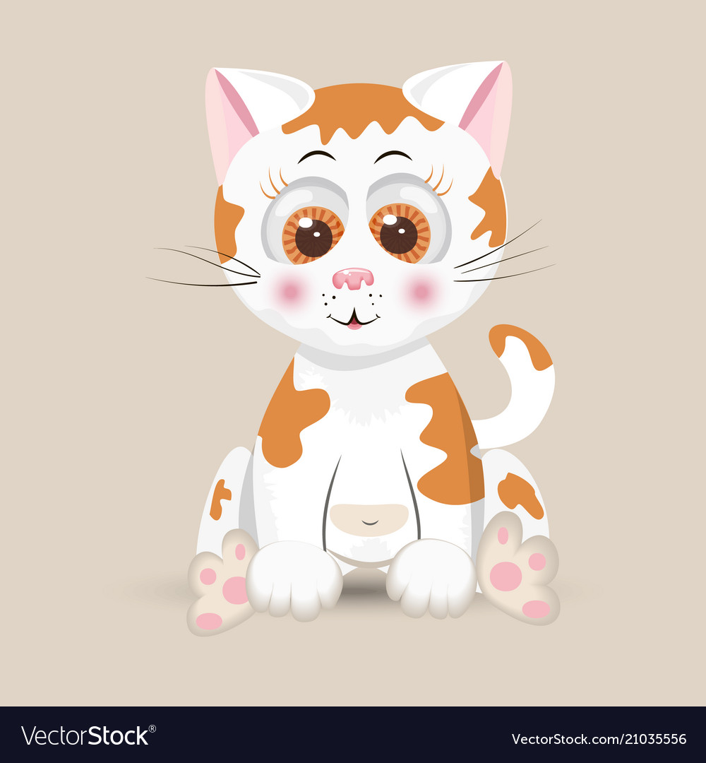 Cat cute furry red fluffy kitten funny happy vector image Cat cute furry red fluffy kitten funny happy
