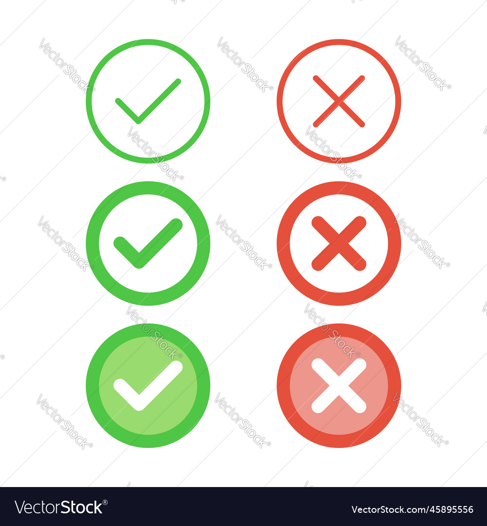 Cross and check mark icon in flat style checkmark vector image Cross and check mark icon in flat style checkmark