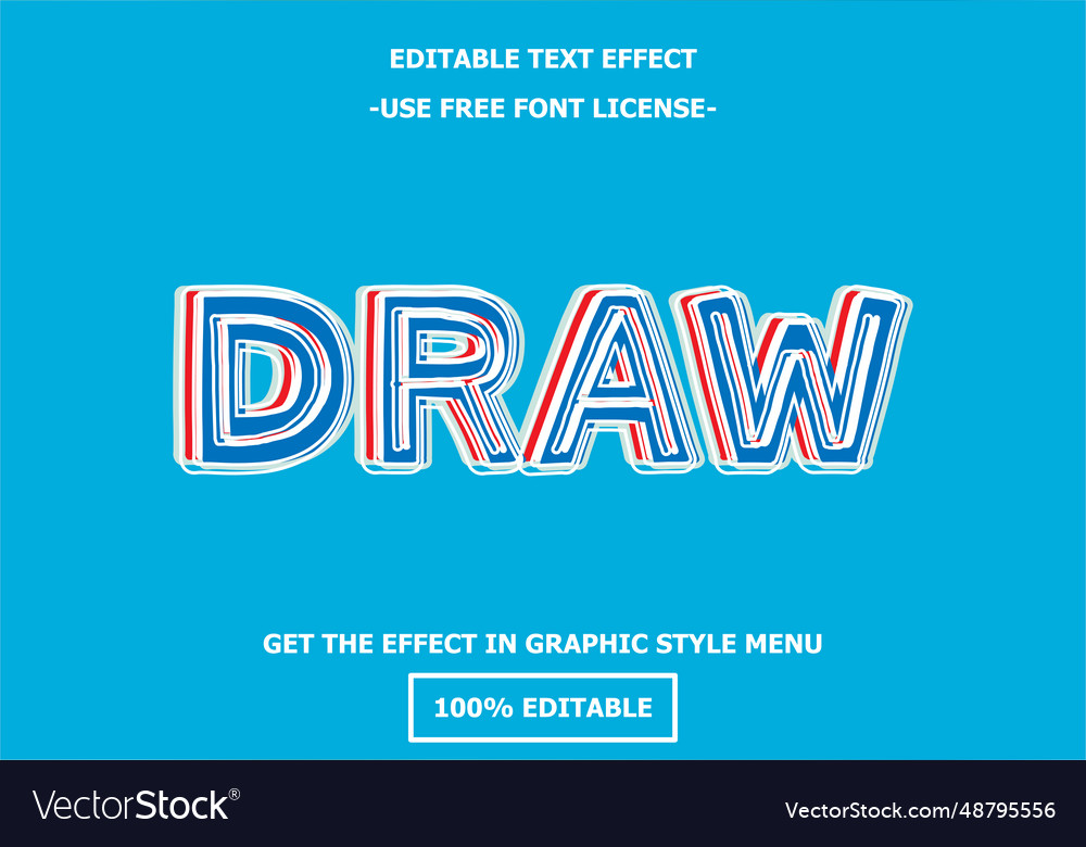 Draw 3d editable text effect template style vector image Draw 3d editable text effect template style