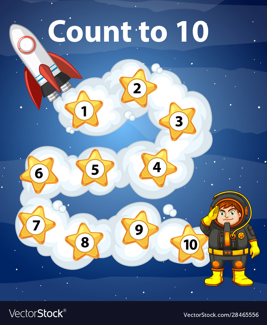 Game design with counting to ten in space vector image Game design with counting to ten in space