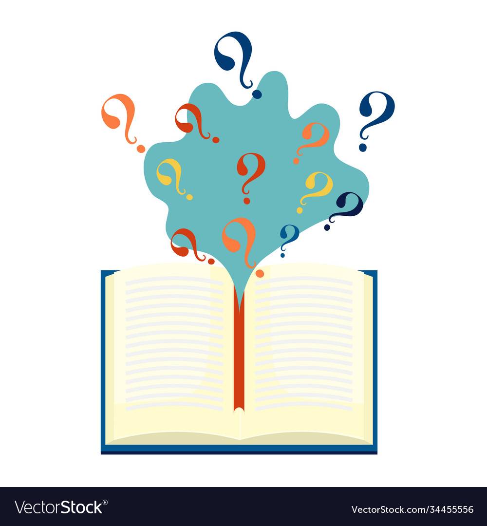 Open black book with multicolored question marks vector image Open black book with multicolored question marks