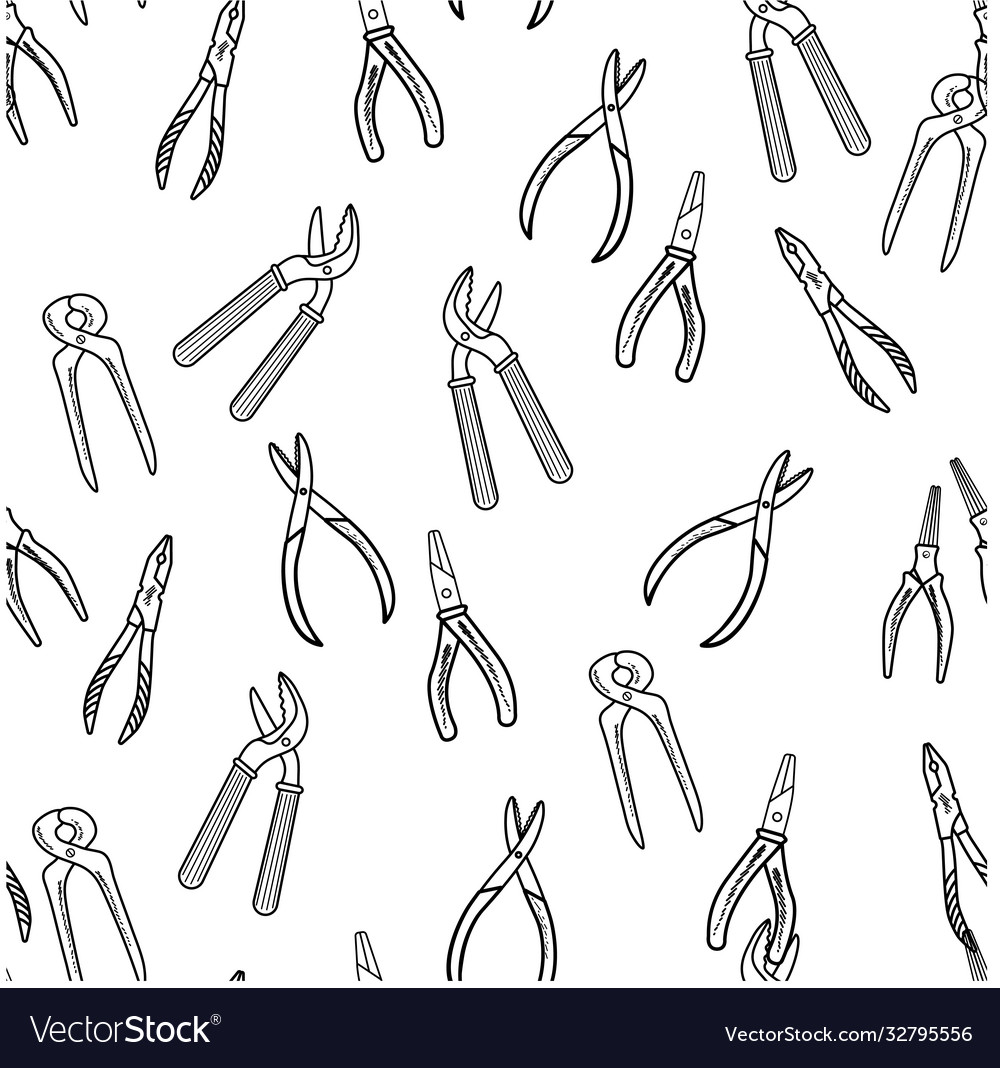 Seamless pattern with hand drawn working tools