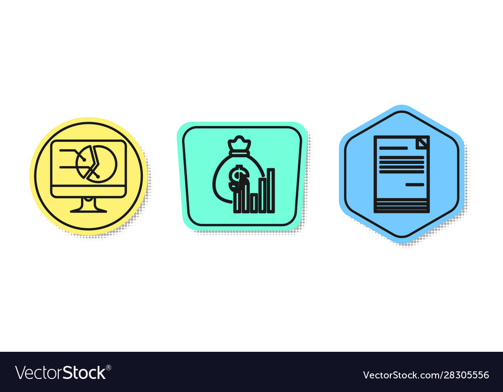 Set line computer monitor with graph chart money vector image Set line computer monitor with graph chart money