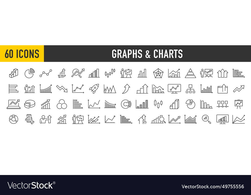 Set von 60 Diagrammen und Diagrammen Web-Symbole in Zeile vector image Set von 60 Diagrammen und Diagrammen Web-Symbole in Zeile