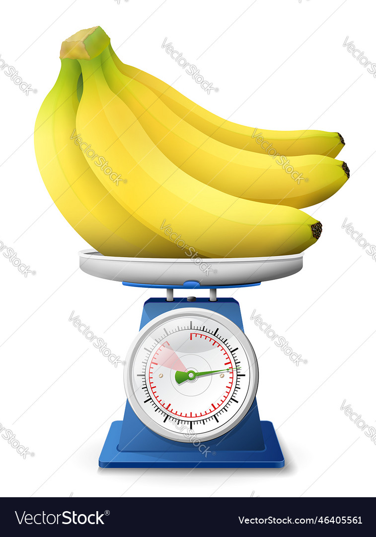 Banana fruit on scale pan